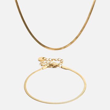 Flad Snake Halskæde & Armbånd 18K Guldbelagt 2mm