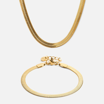 Flad snake halskæde + armbånd 18K Guldbelagt 4mm - Josephine Nord