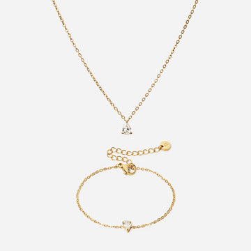 Ice Drop Zirkon Armbånd + Ice Drop Zirkon Halskæde 18k Guldbelagt
