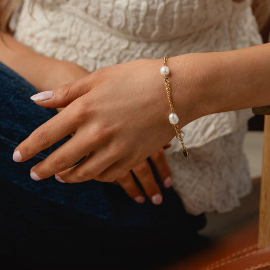 Panser Facet Perlearmbånd 18K Guldbelagt 3mm - Josephine Nord