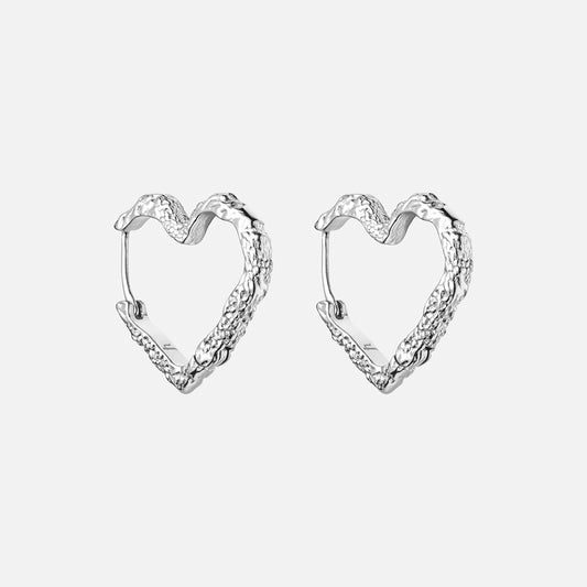 Texture Heart Hoops Øreringe Sølvfarvet