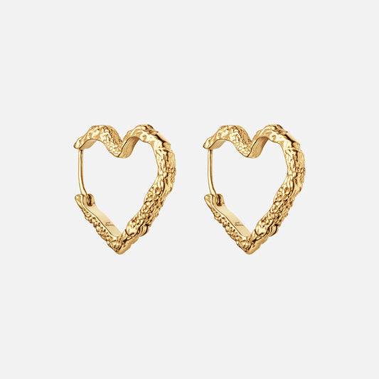 Texture Heart Hoops Øreringe 18K Guldbelagt
