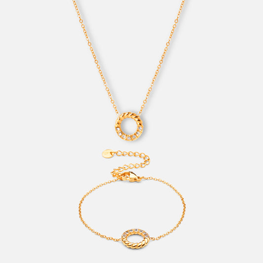 Twisted White Zirkon Halskæde + Armbånd 18K Guldbelagt - Josephine Nord