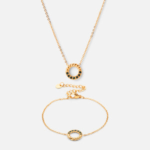 Twisted Green Zirkon Halskæde + Armbånd 18K Guldbelagt