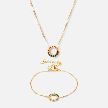 Twisted Green Zirkon Halskæde + Armbånd 18K Guldbelagt - Josephine Nord