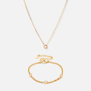 Single Zirkon Halskæde + Zirkon Armbånd 18K Guldbelagt - Josephine Nord