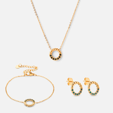Twisted Green Zirkon sæt 18K Guldbelagt - Josephine Nord