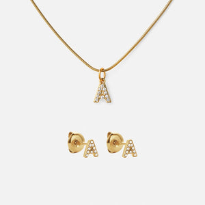 Bogstav Zirkon Halskæde + Øreringe 18K Guldbelagt