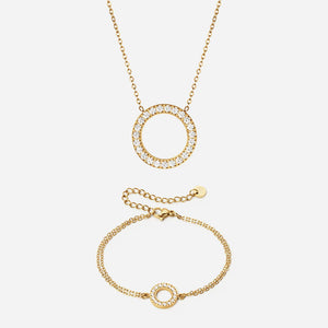 Circle Zirkon Halskæde 20mm + Armbånd 12mm 18K Guldbelagt