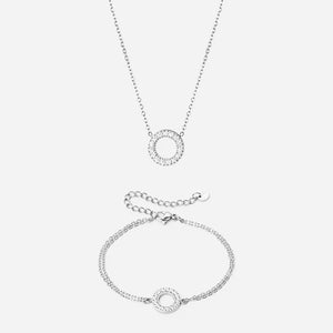 Circle Zirkon Halskæde 12mm + Armbånd 12mm Sølvfarvet