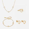 Heart Zirkon Trio Halskæde + Armbånd + Øreringe + Ring 18K Guldbelagt 12mm