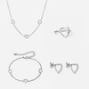 Heart Zirkon Trio Halskæde + Armbånd + Øreringe + Ring Sølvfarvet 12mm