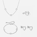 Heart Zirkon Trio Halskæde + Armbånd + Øreringe + Ring Sølvfarvet 12mm