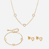 Heart Zirkon Trio Halskæde + Armbånd + Øreringe 18K Guldbelagt 8mm