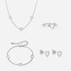 Heart Zirkon Trio Halskæde + Armbånd + Øreringe + Ring Sølvfarvet 8mm