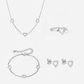 Heart Zirkon Trio Halskæde + Armbånd + Øreringe + Ring Sølvfarvet 8mm