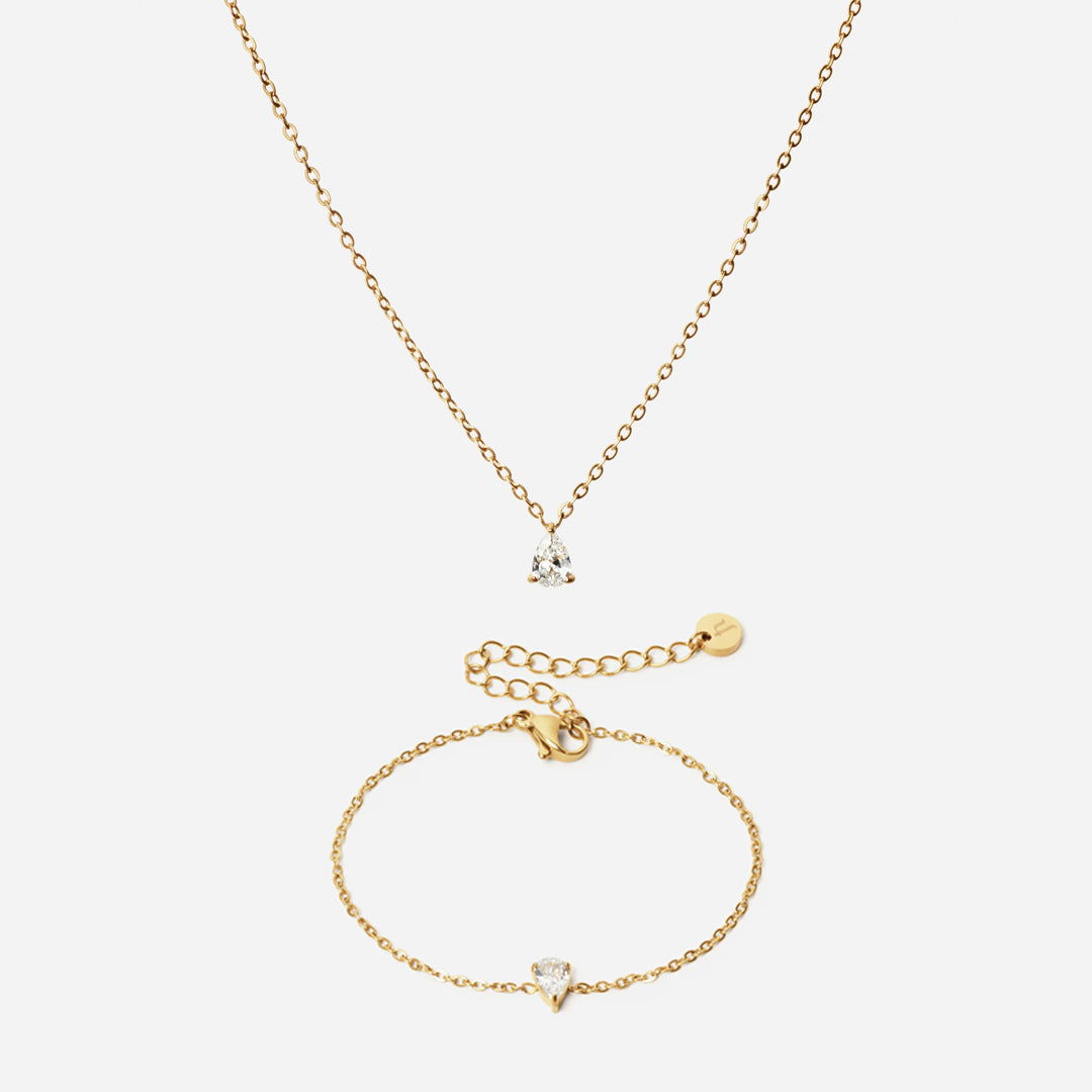 Ice Drop Zirkon Armbånd + Ice Drop Zirkon Halskæde 18k Guldbelagt