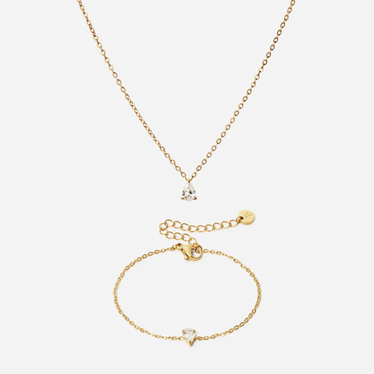 Ice Drop Zirkon Armbånd + Ice Drop Zirkon Halskæde 18k Guldbelagt