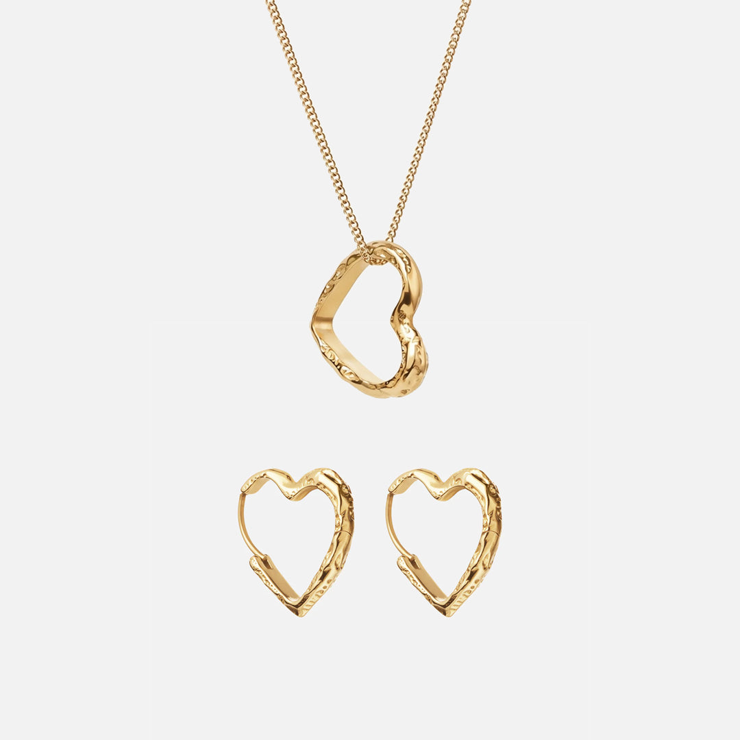 Lava Heart Halskæde + Lava Heart Hoops Øreringe 18K Guldbelagt