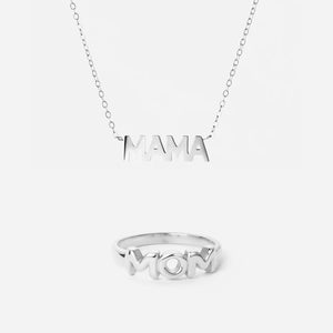 Mama Halskæde & MOM Ring Sølvfarvet