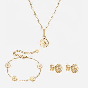 Marguerit Halskæde + Øreringe + Armbånd 18K Guldbelagt 8mm