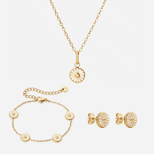 Marguerit Halskæde + Øreringe + Armbånd 18K Guldbelagt 8mm