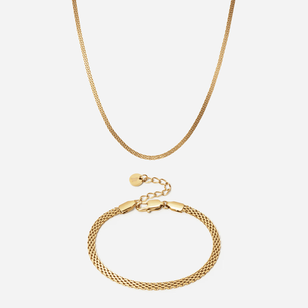 Mesh Halskæde + Armbånd 18K Guldbelagt 3mm