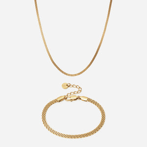 Mesh Halskæde + Armbånd 18K Guldbelagt 3mm