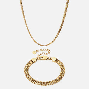 Mesh Halskæde + Armbånd 18K Guldbelagt 6mm