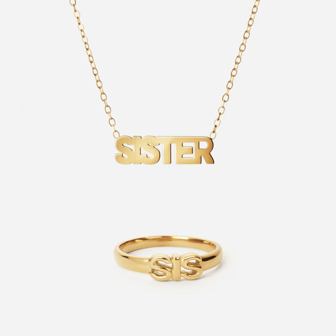 SISTER Halskæde & SIS Ring 18K Guldbelagt