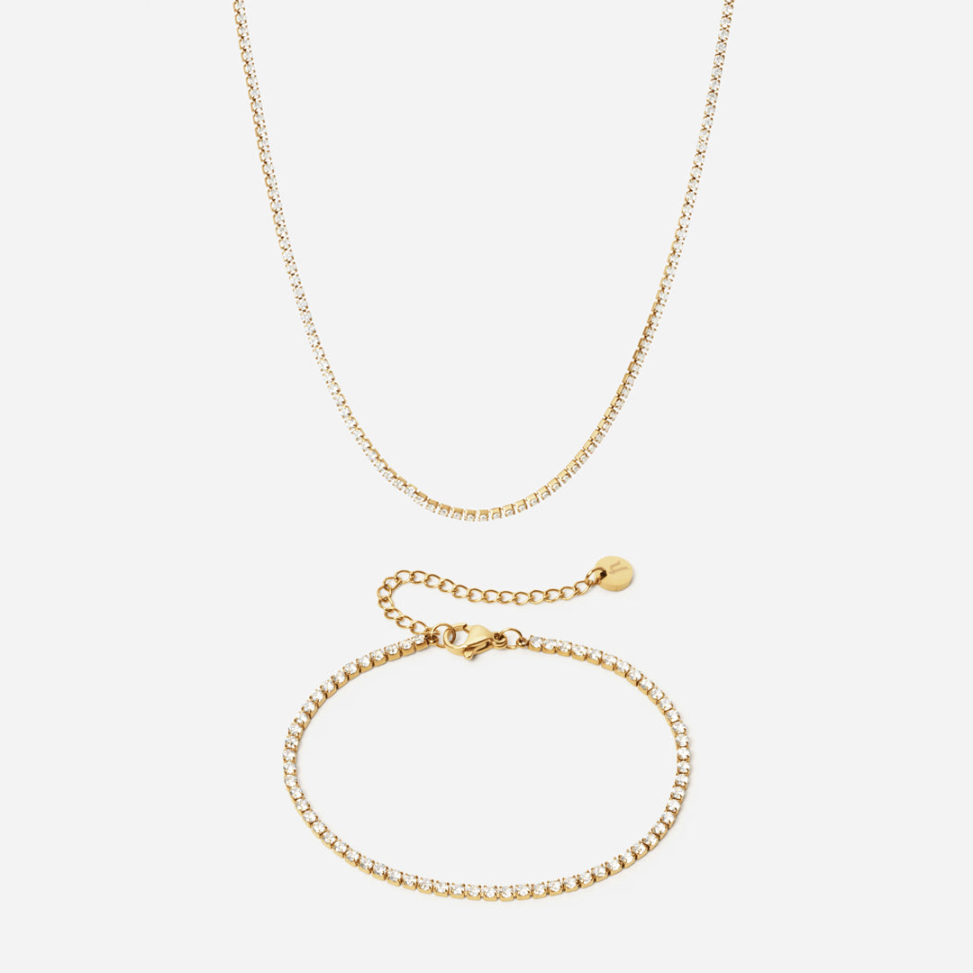 Zirkon Tennisarmbånd + Halskæde 18K Guldbelagt