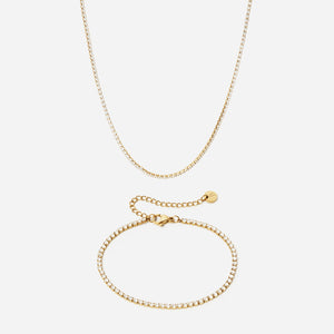 Zirkon Tennisarmbånd + Halskæde 18K Guldbelagt