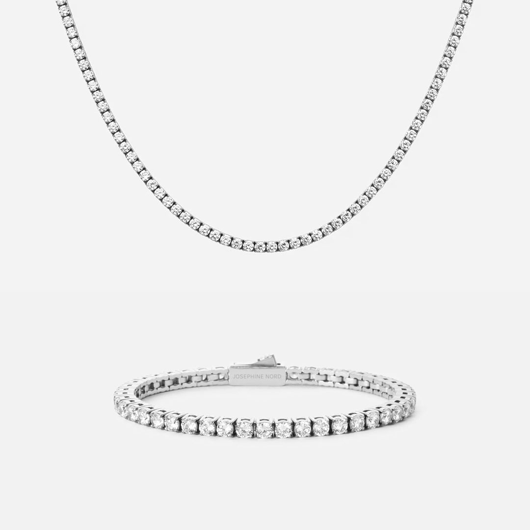 Tennis Supreme Zirkon Armbånd + Halskæde Sølvfarvet 3mm