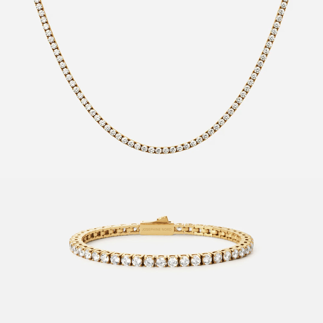Tennis Supreme Zirkon Armbånd + Halskæde 18K Guldbelagt 3mm