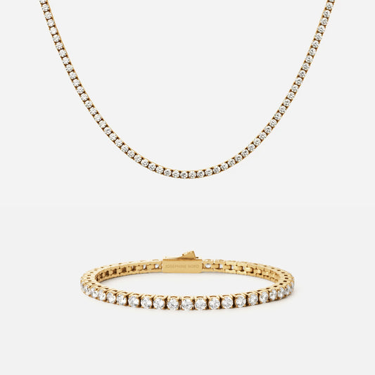 Tennis Supreme Zirkon Armbånd + Halskæde 18K Guldbelagt 3mm