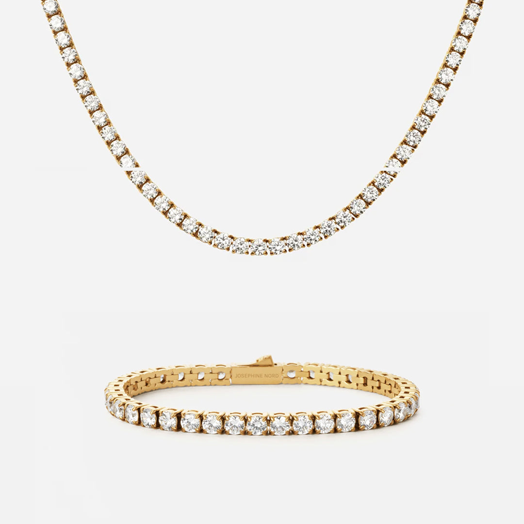 Tennis Supreme Zirkon Armbånd + Halskæde 18K Guldbelagt 4mm