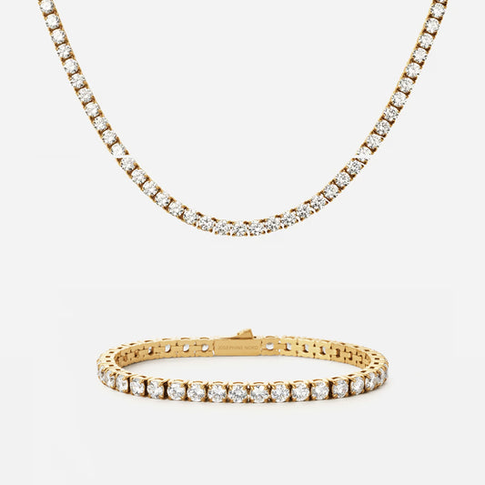 Tennis Supreme Zirkon Armbånd + Halskæde 18K Guldbelagt 4mm