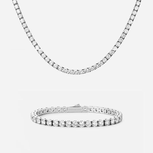 Tennis Supreme Zirkon Armbånd + Halskæde Sølvfarvet 4mm