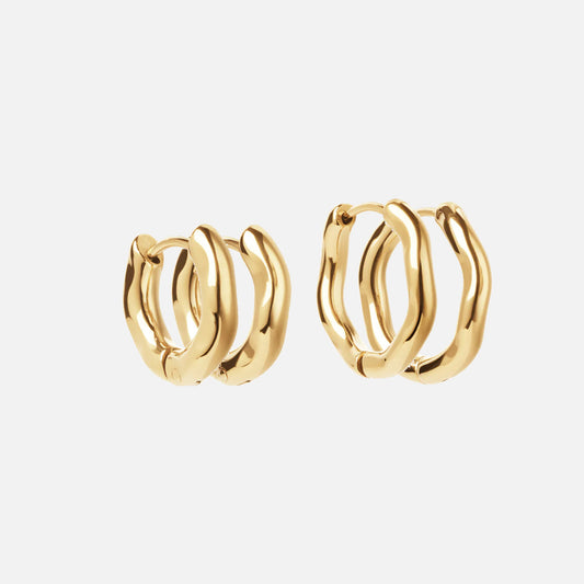 Wavy Hoops 20mm + Wavy Hoops 14mm 18K Guldbelagt
