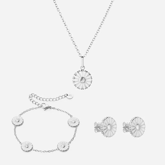 Marguerit Halskæde + Øreringe + Armbånd Sølvfarvet