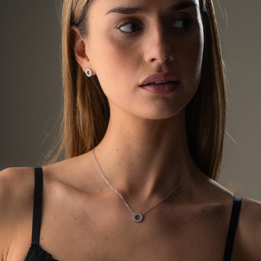 Circle Zirkon Halskæde Sølvfarvet 12mm