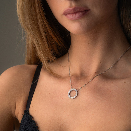 Circle Zirkon Halskæde Sølvfarvet 20mm