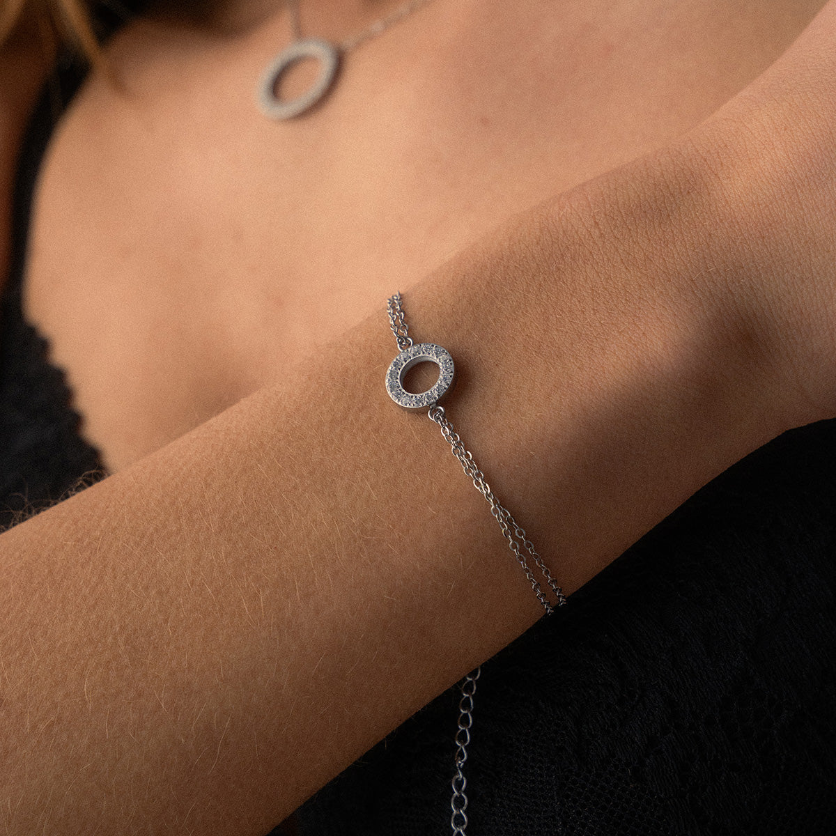 Circle Zirkon Armbånd Sølvfarvet 12mm