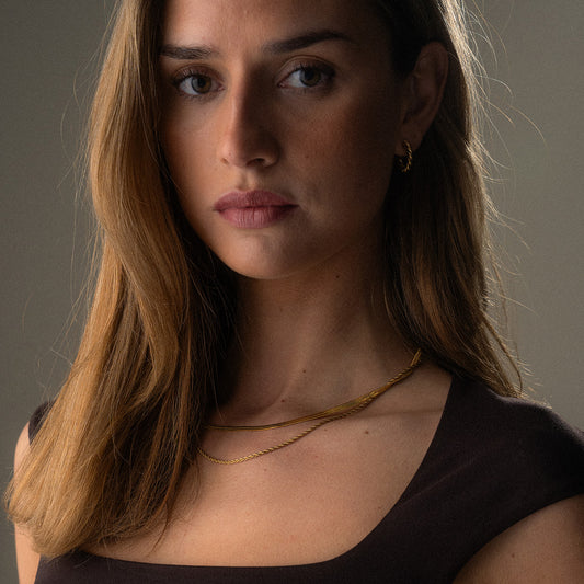 Twisted Rope + Flad Snake Halskæde 18K guldbelagt