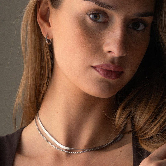 Twisted Rope + Flad Snake Halskæde Sølvfarvet