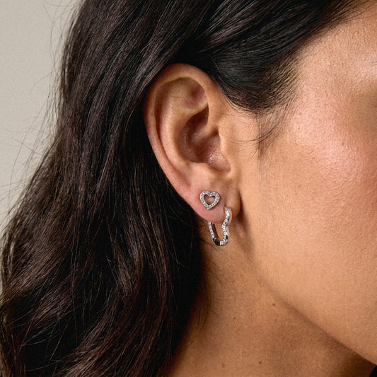 Heart Zirkon Hoops Øreringe Sølvfarvet 15mm