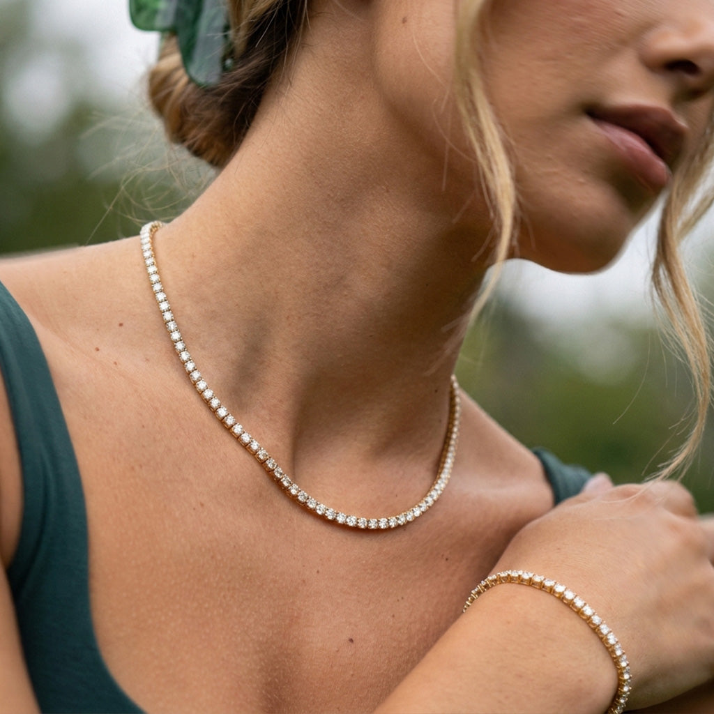 Tennis Supreme Zirkon Armbånd + Halskæde 18K Guldbelagt 3mm