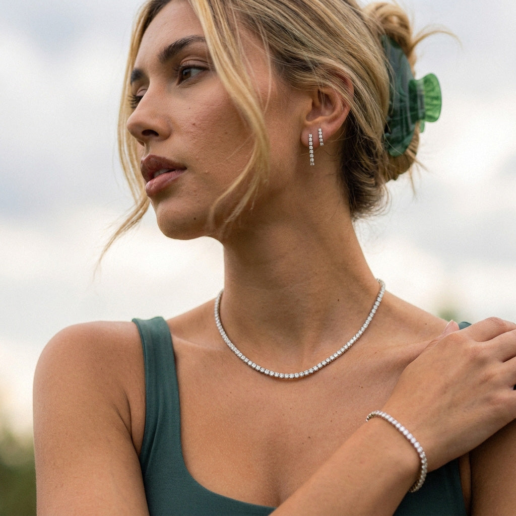 Tennis Supreme Zirkon Armbånd + Halskæde Sølvfarvet 3mm