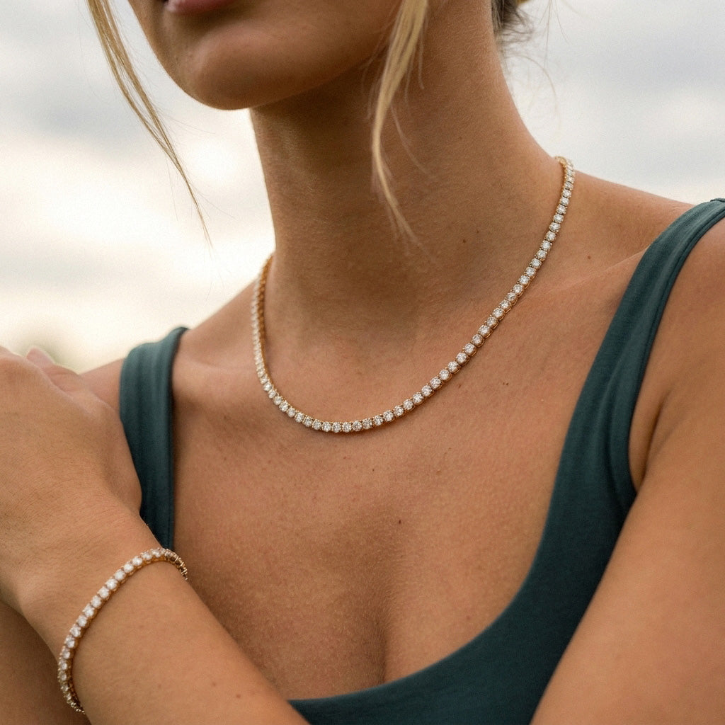 Tennis Supreme Zirkon Armbånd + Halskæde 18K Guldbelagt 4mm