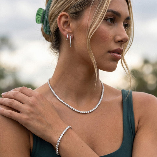 Tennis Supreme Zirkon Armbånd + Halskæde Sølvfarvet 4mm